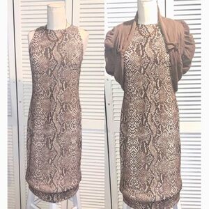 Faux Snakeskin Midi Sleeveless Dress and cropped sweater Tan Size Large